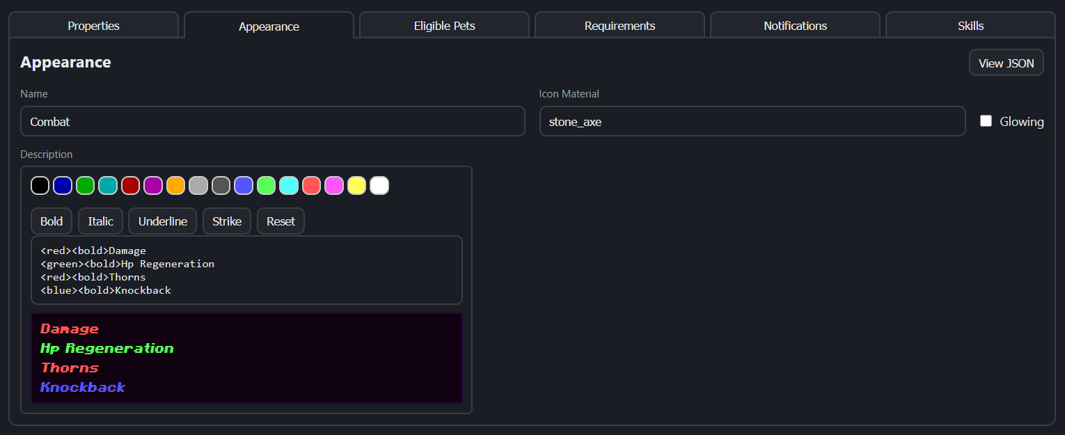 The Appearance section showing the friendly name, icon material, and description fields.